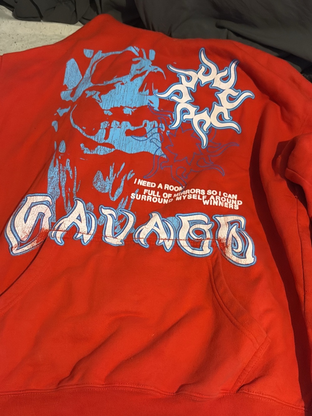 Fashion Nova Red Crewneck Sweatshirt with Blue Graphic